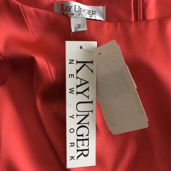 Kay Unger stretch satin peplum dress in coral - Picture 5 of 7